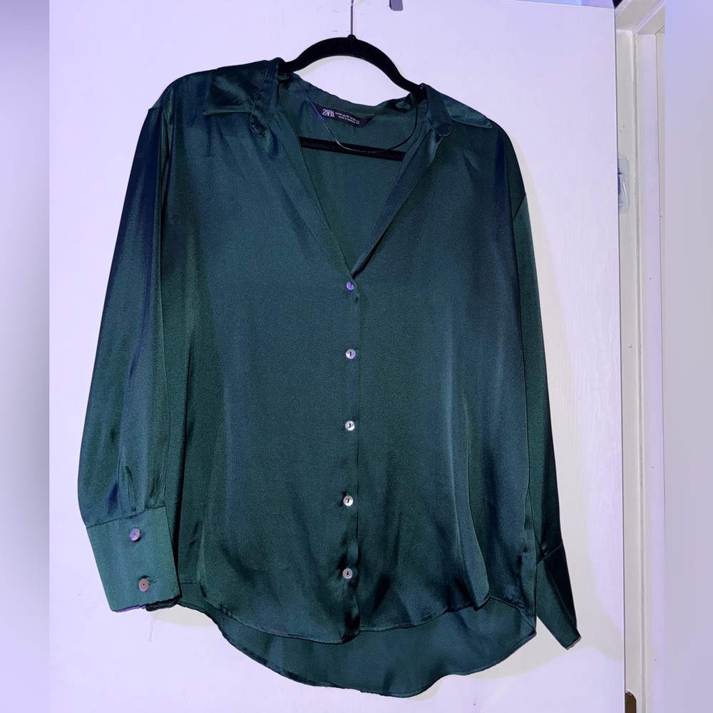 Zara Dark Green Satin Blouse